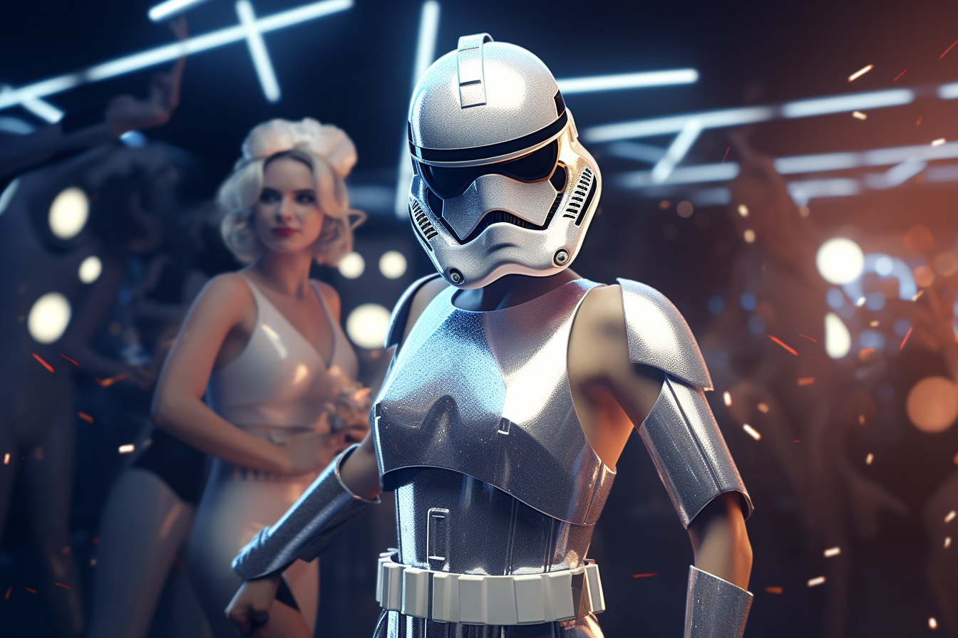 Athletes in Disco Party Dress with Stormtrooper Helmet