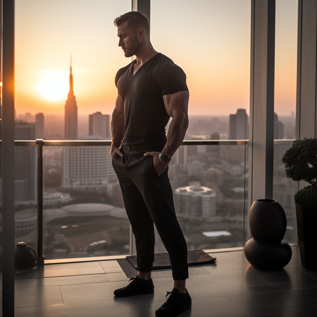 Bodybuilder in Dubai Penthouse