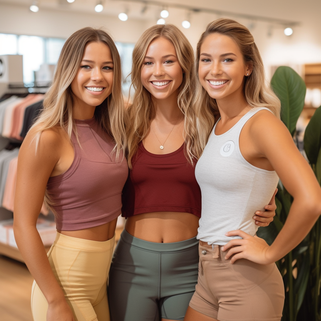 Three athletic girls posing at Lululemon store