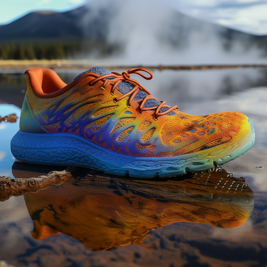 Colorful athletic shoe in Grand Prismatic Spring