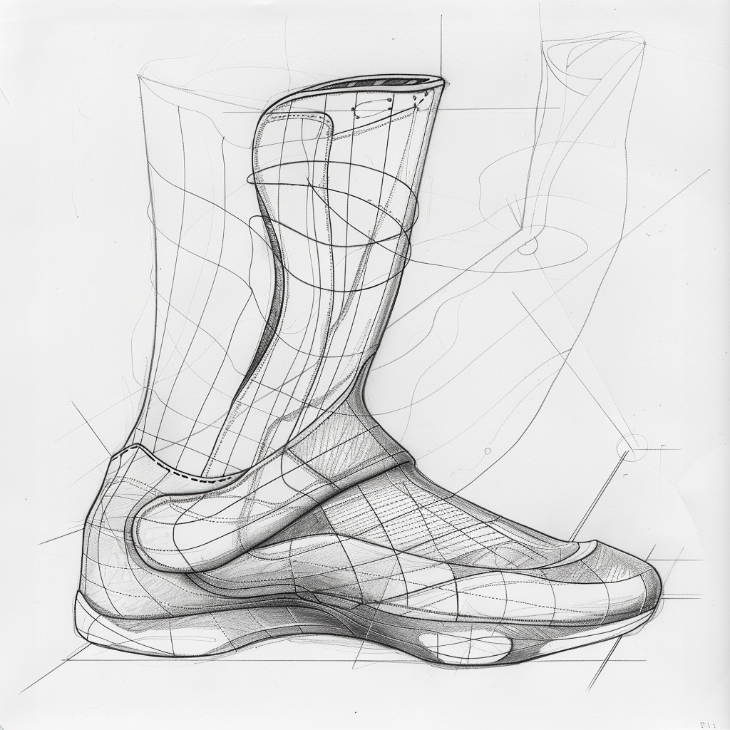 Athletic shoe hybrid drawing - side view