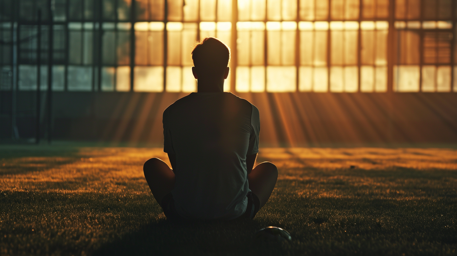 Athletic man sitting in stadium shadows