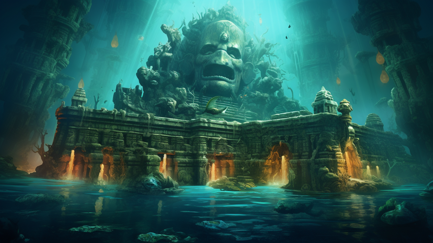 Giant underwater temple in the mythical city of Atlantis