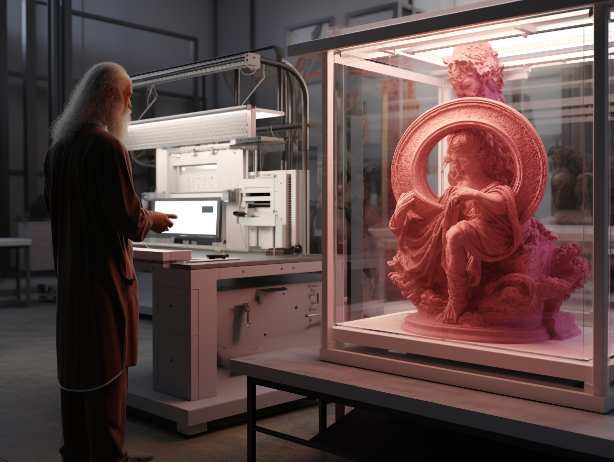 Leonardo da Vinci observing 3D printing