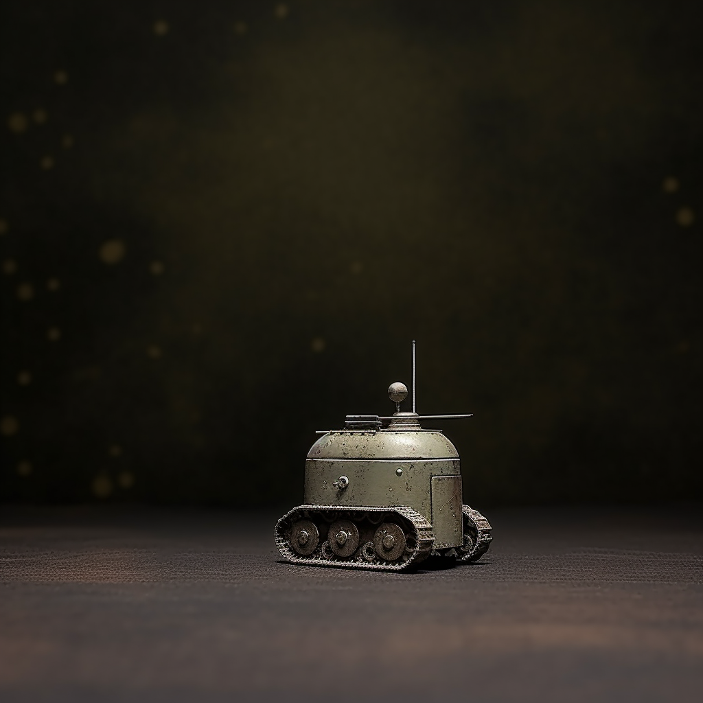 Atomic age toy robot on moon