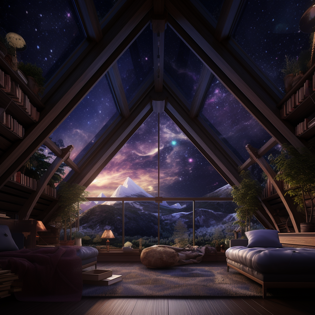 Attic in beautiful galaxy atmosphere