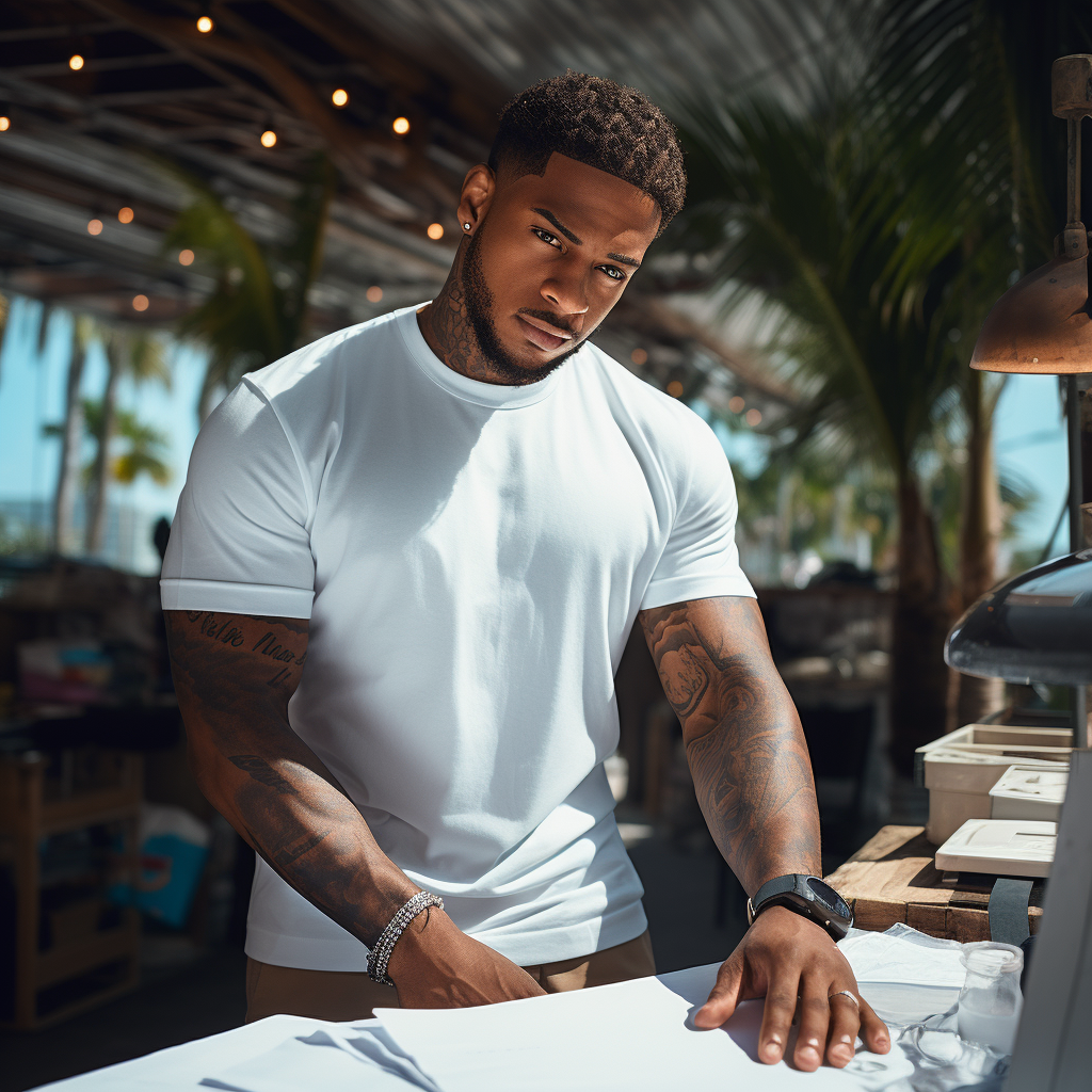 Attractive black man in plain white t-shirt