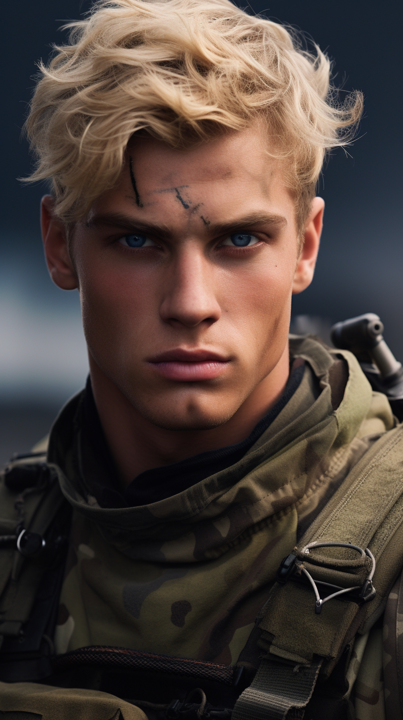 Handsome German soldier with captivating blue eyes