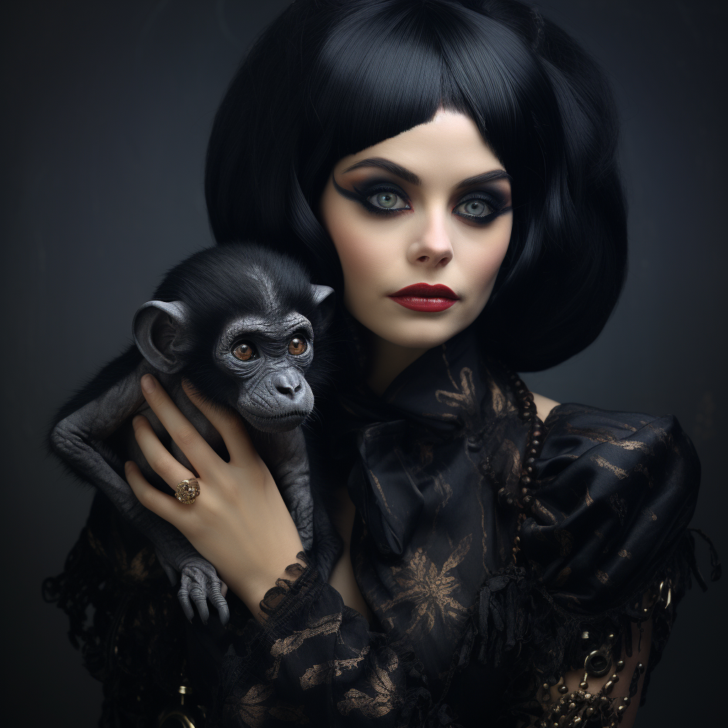 Attractive goth woman in monkey costume