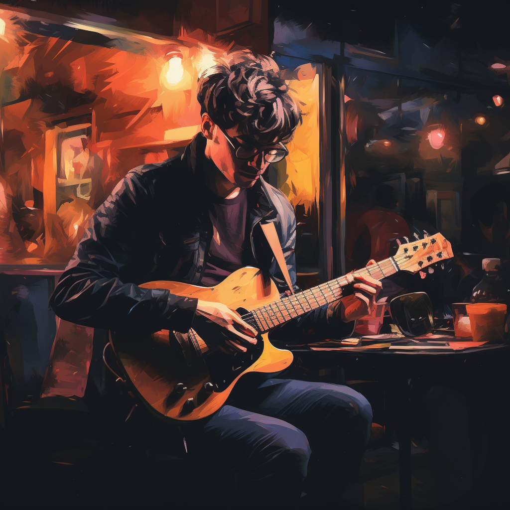 Young guy playing guitar on stage