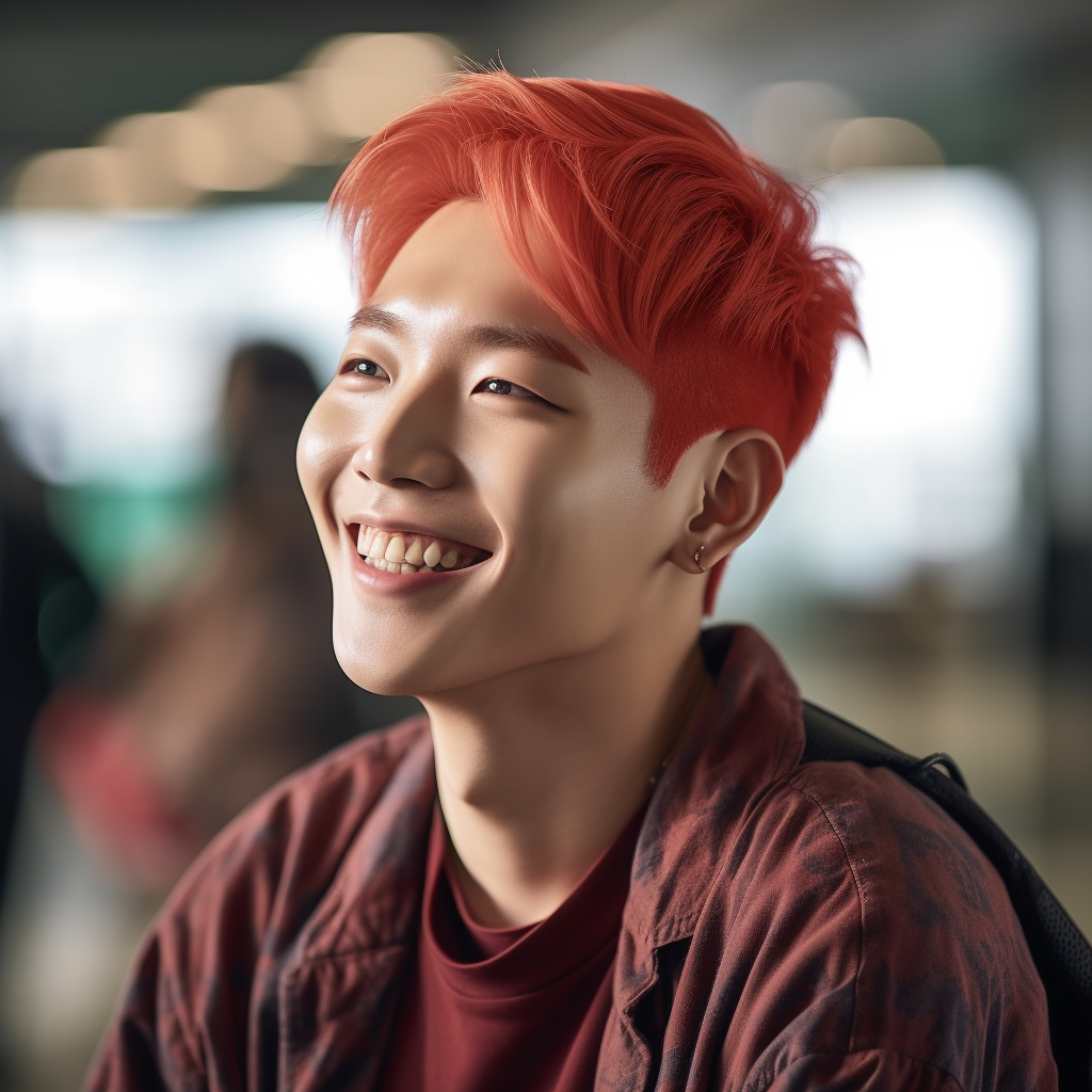 Korean man with red hair smiling