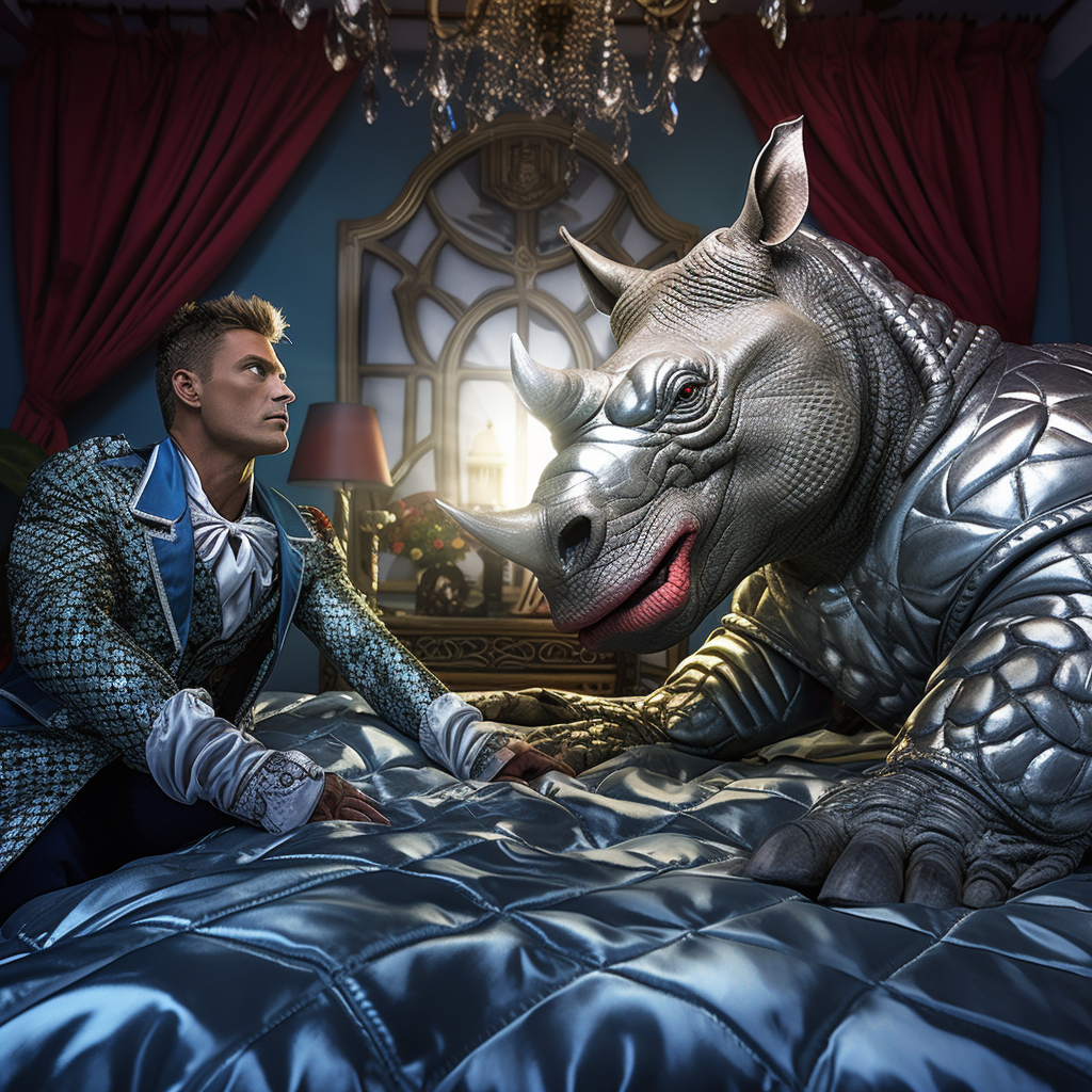 Attractive male rhino and Marvel style in bedroom