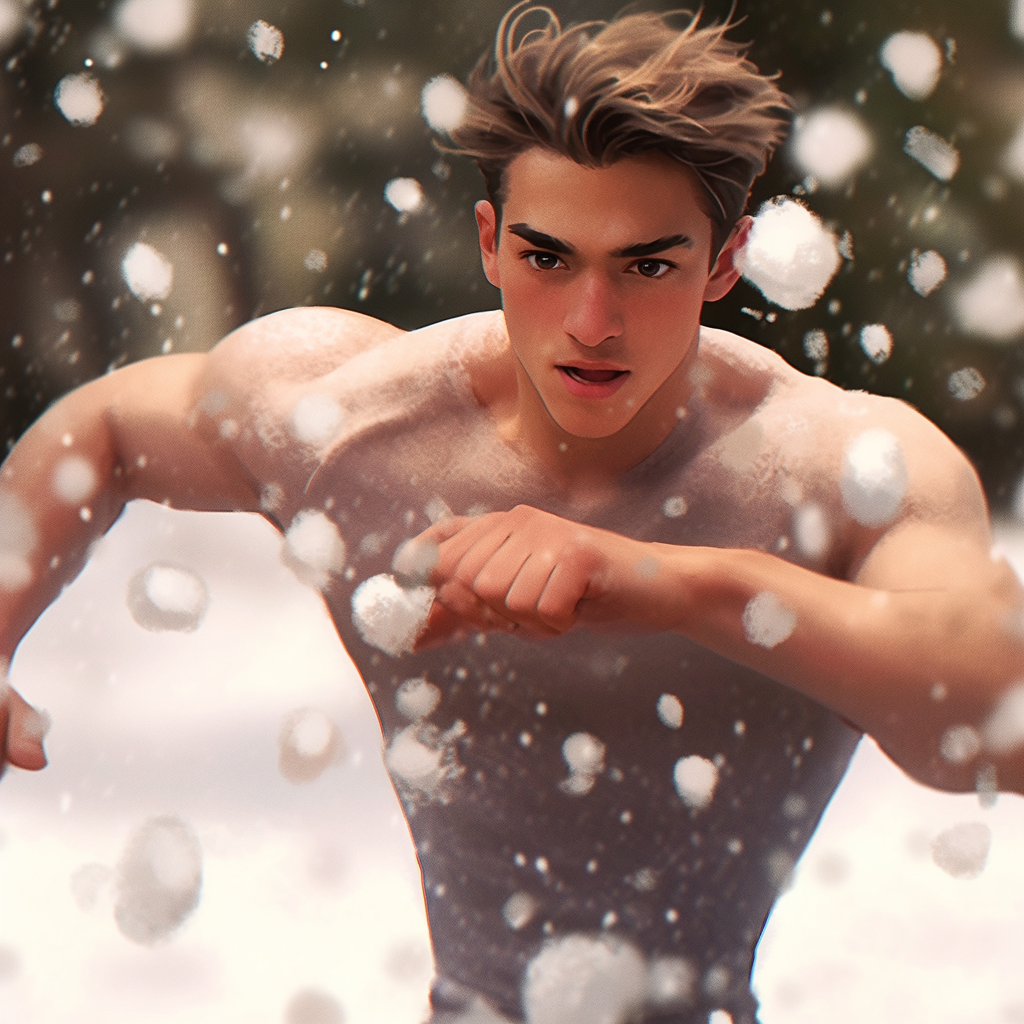 Attractive man having a snowball fight