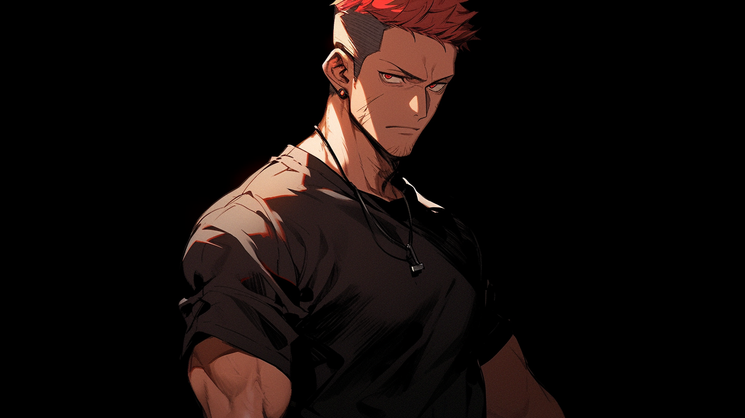 Muscular man with red hair and black background