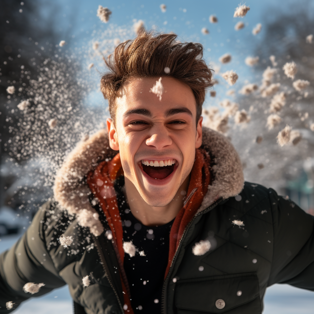 Playful man in snowball fight