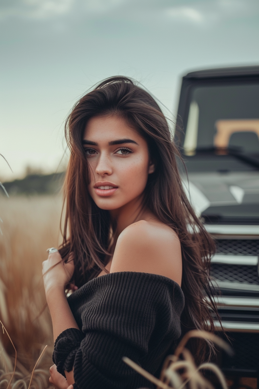 Woman Holding Big Picture of Car