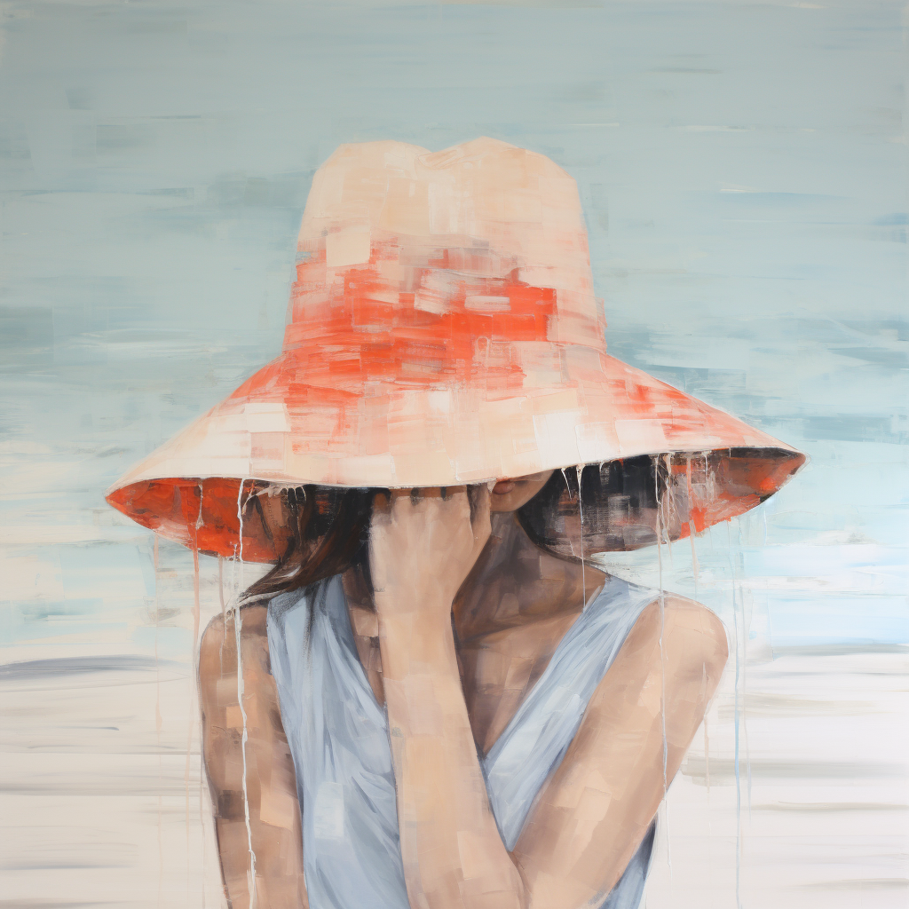 Woman with Straw Hat on Beach