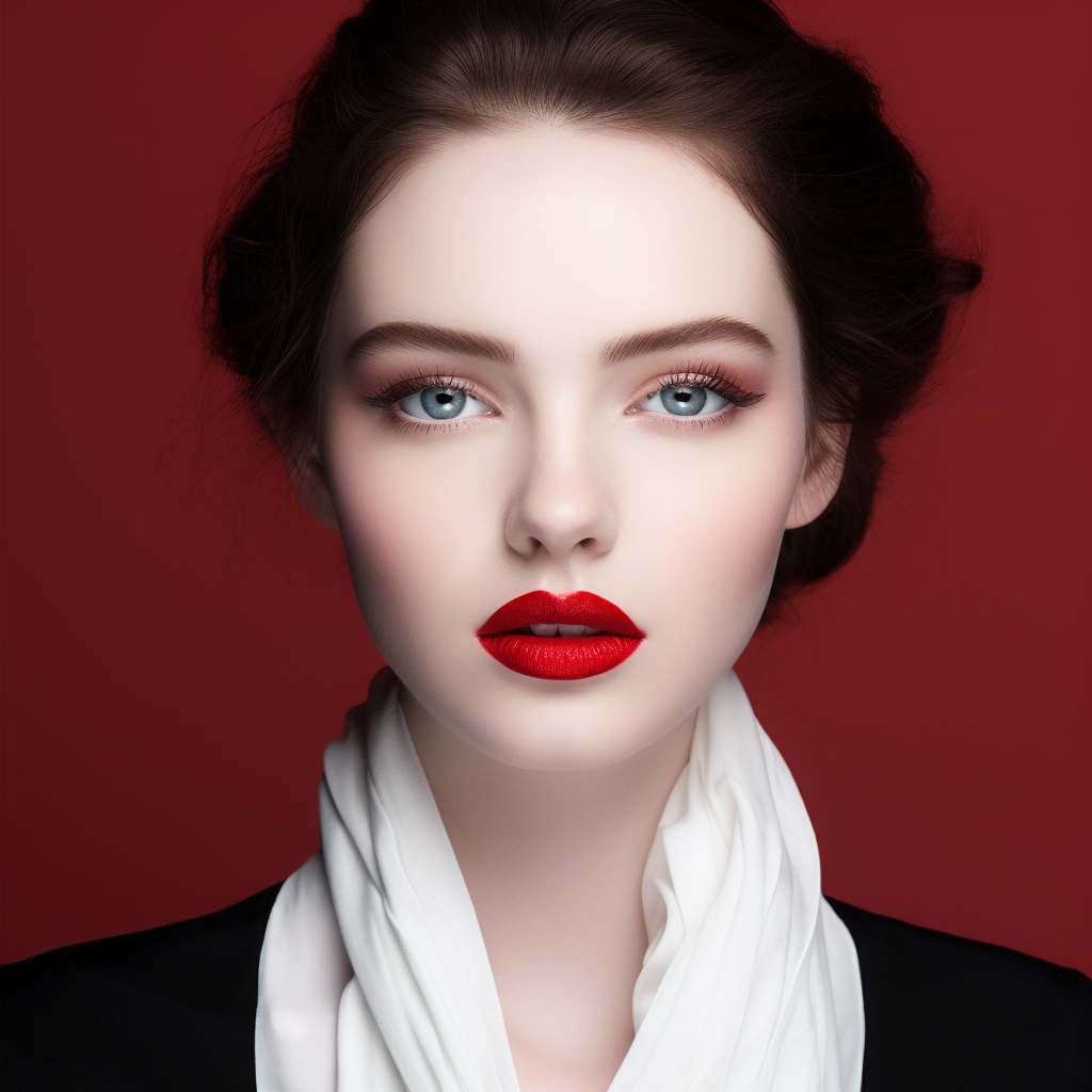 Attractive woman with perfect pale skin and bright makeup