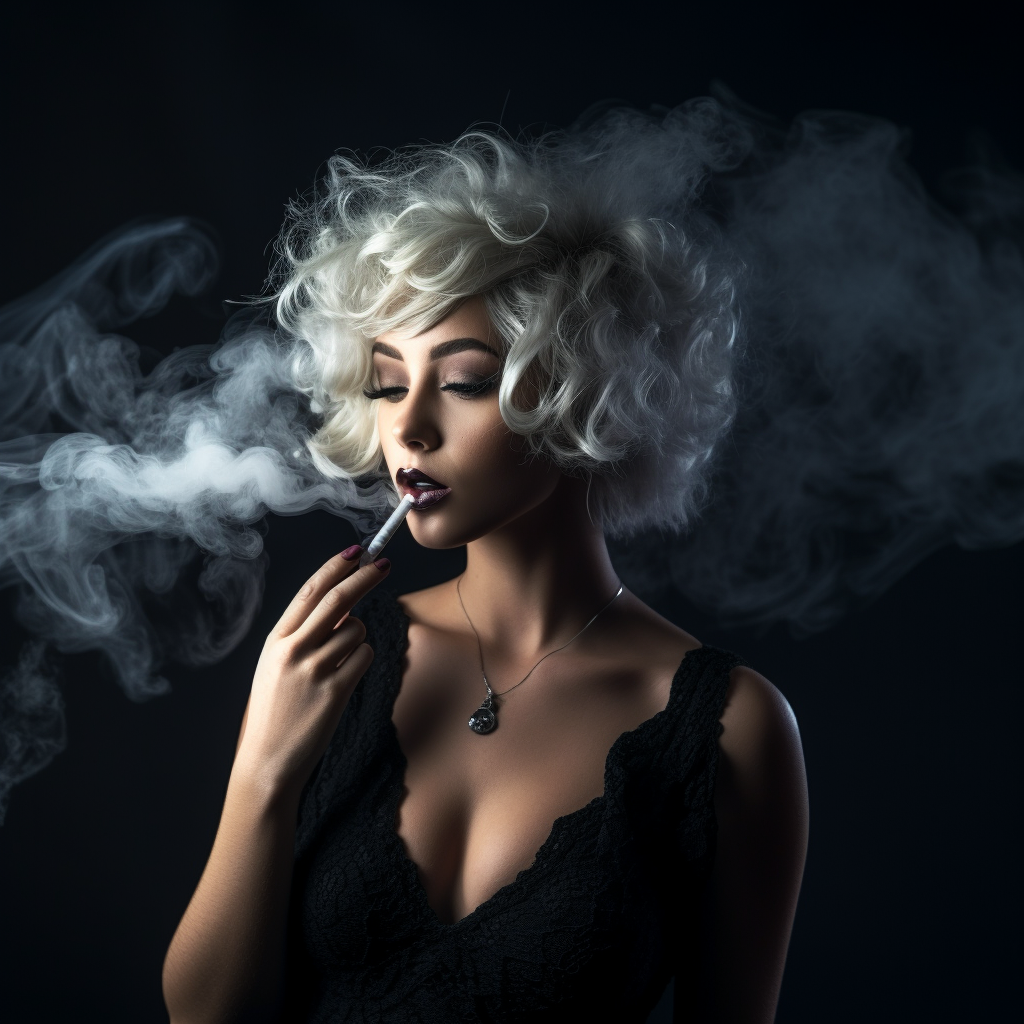 Attractive woman vaping with smoke