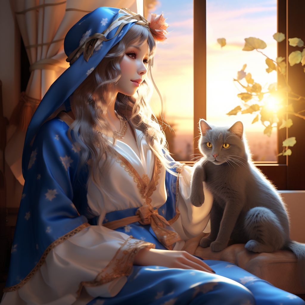 Woman in Blue with Cat Ears