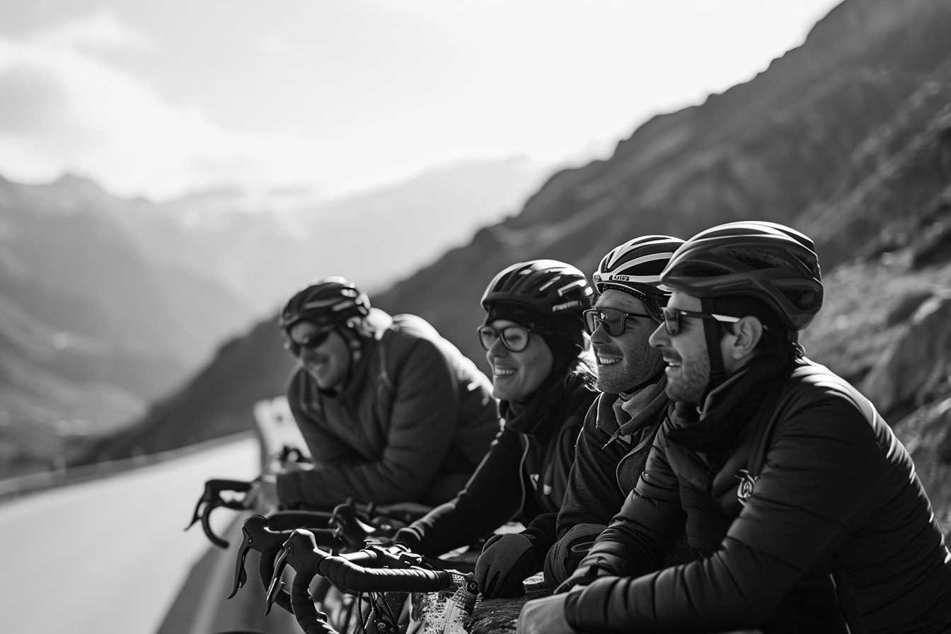 Group of Friends with Race Bikes on Swiss Mountain