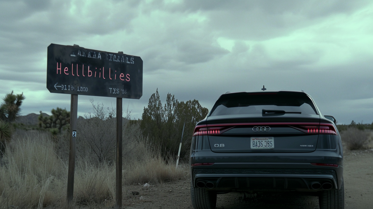 Script font text  Hellbillies  on Audi Q8