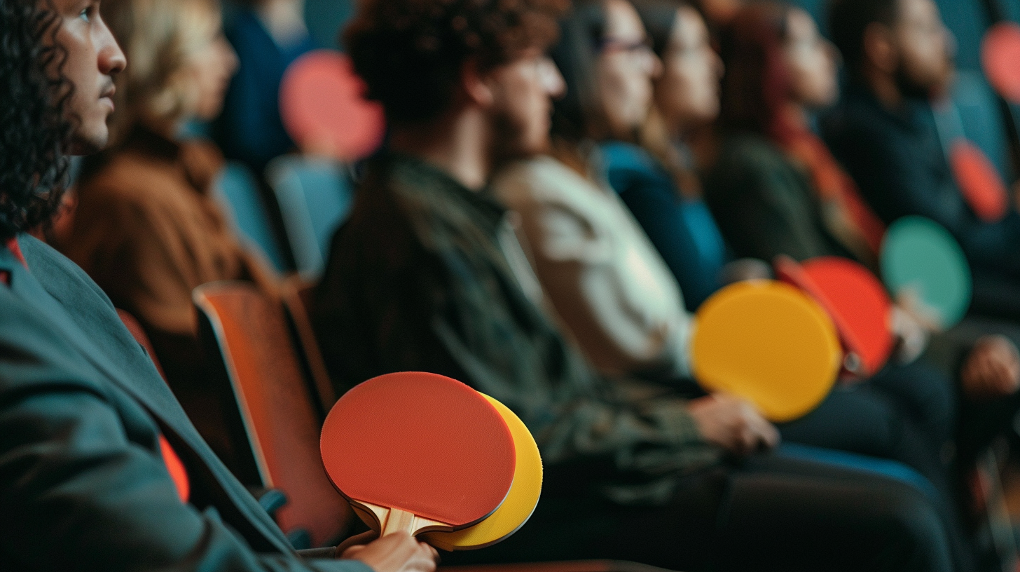 diverse group with ping pong paddles