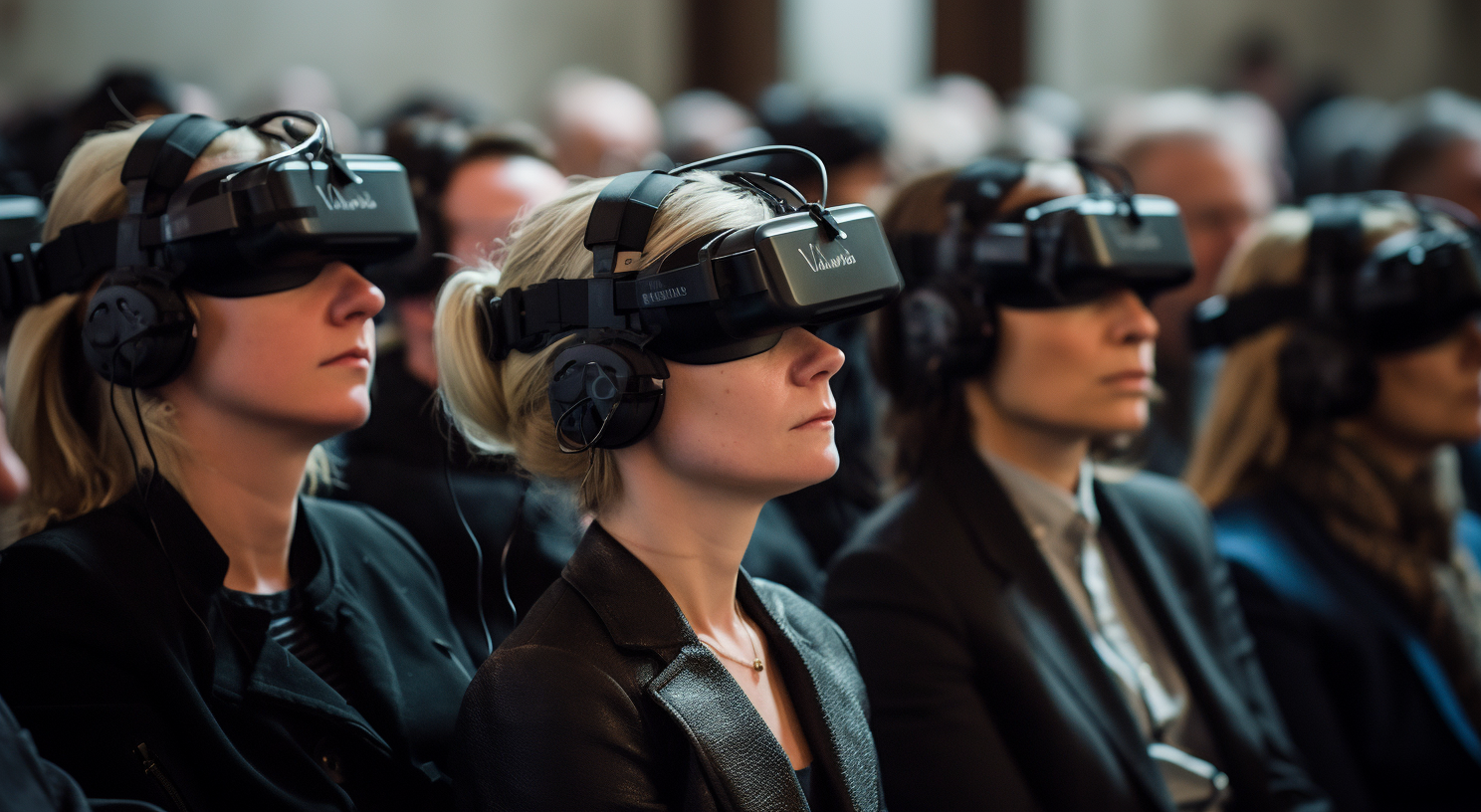 Audience wearing neurofeedback and biomonitor devices