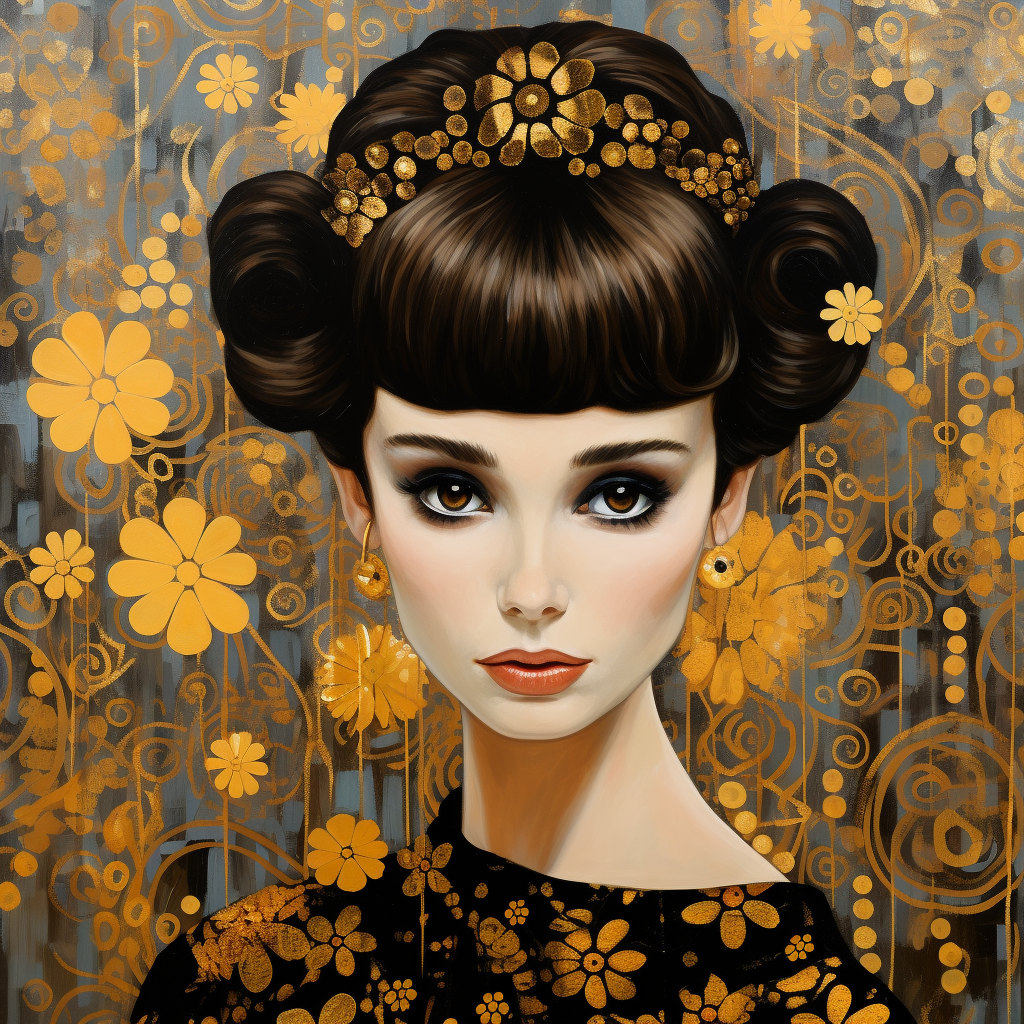 Audrey Hepburn close up Gustav Klimt style