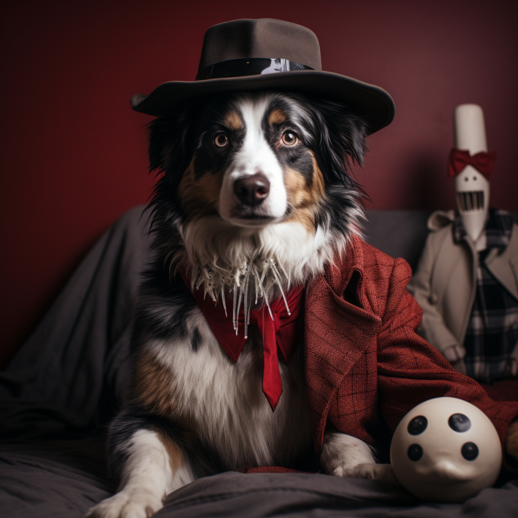 Adorable Aussie Shepherd playing fetch with Freddy Krueger