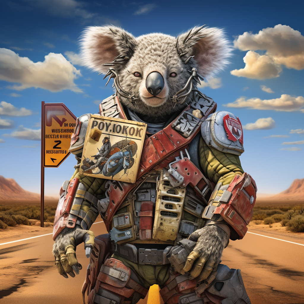 Australian Outback Superhero with Koalas and Roadsign Armor