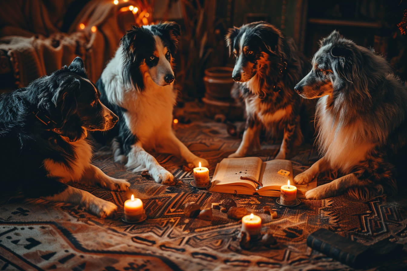 Five Australian sheep dogs summoning elder god