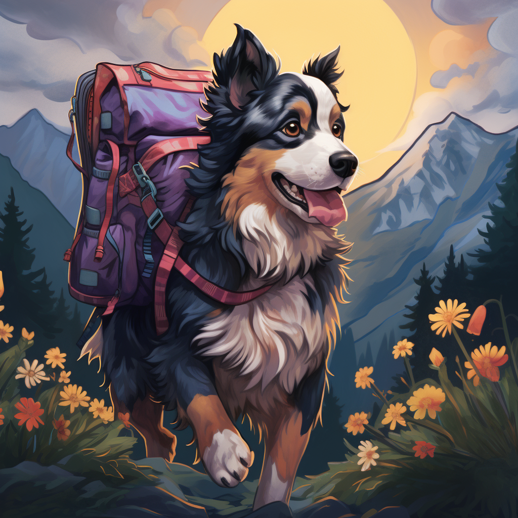 Australian Shepherd with Lantern Hiking