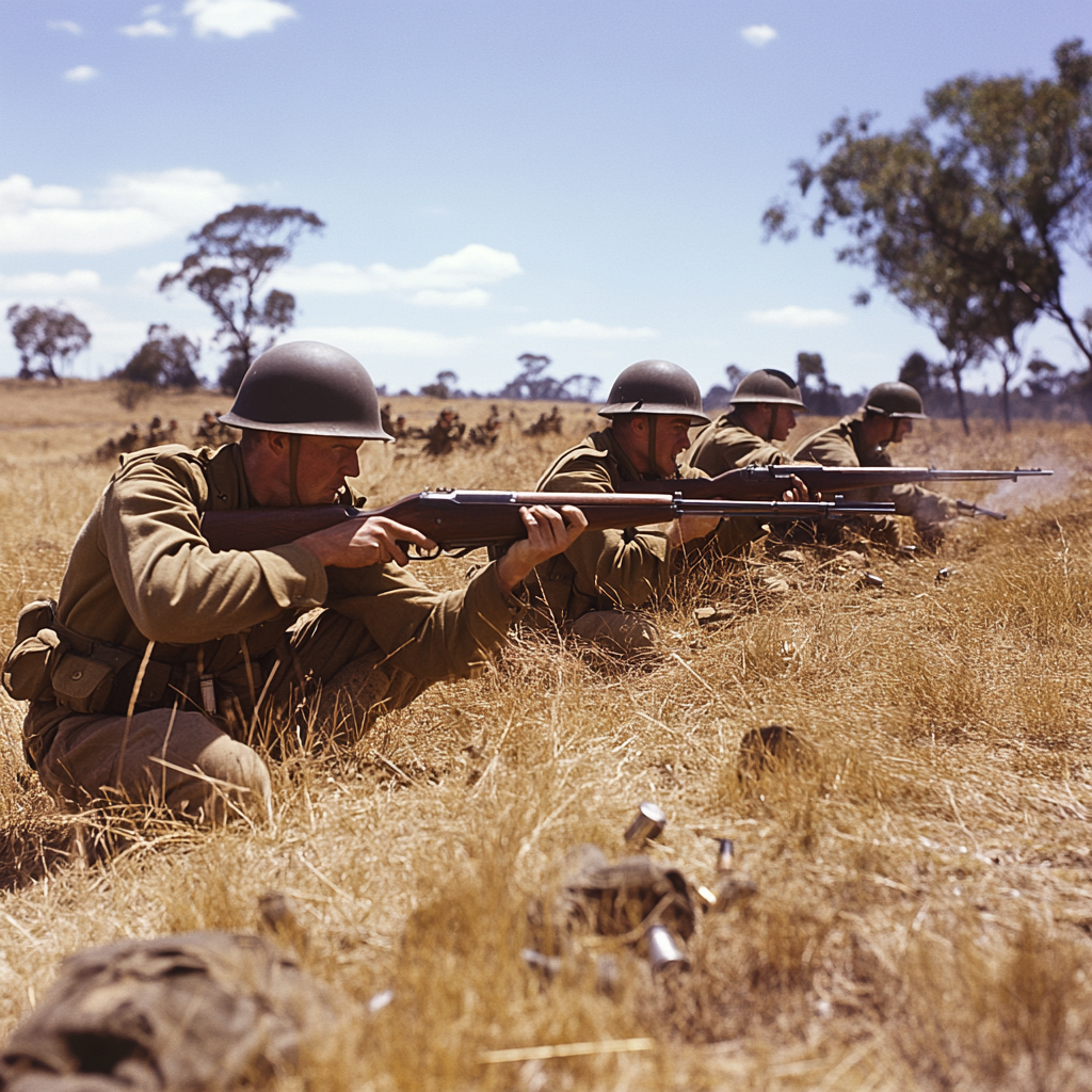 soldiers firing machine guns emu battle