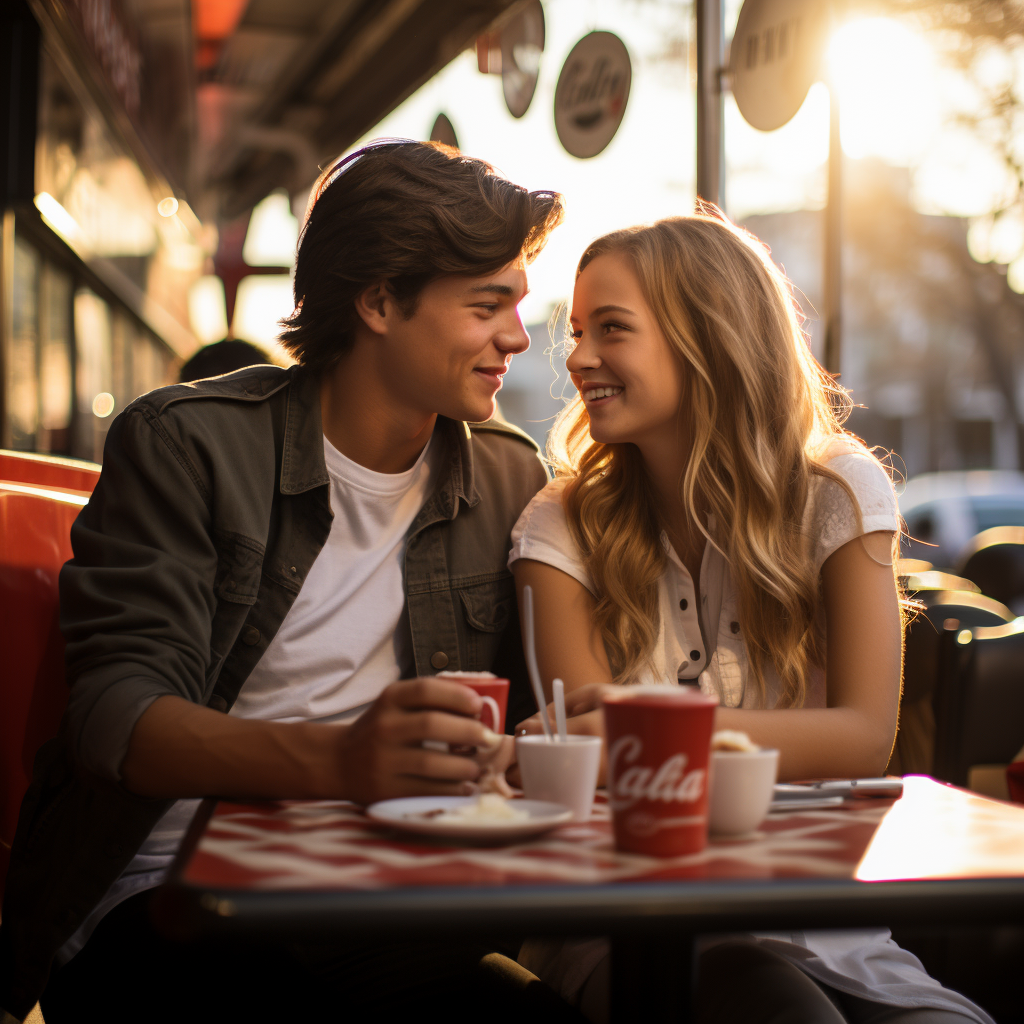 Australian teen couple enjoying hamburger at Carl's Jr