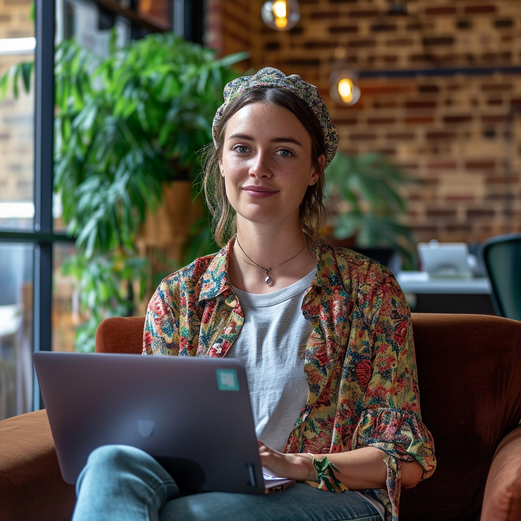 Australian woman laptop collaborative environment