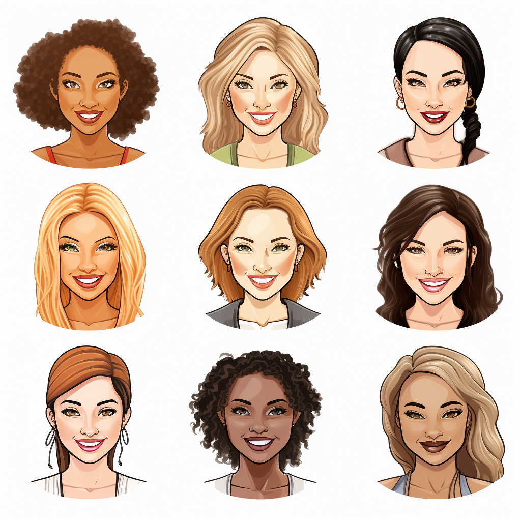 Australian women's faces cartoon clipart art