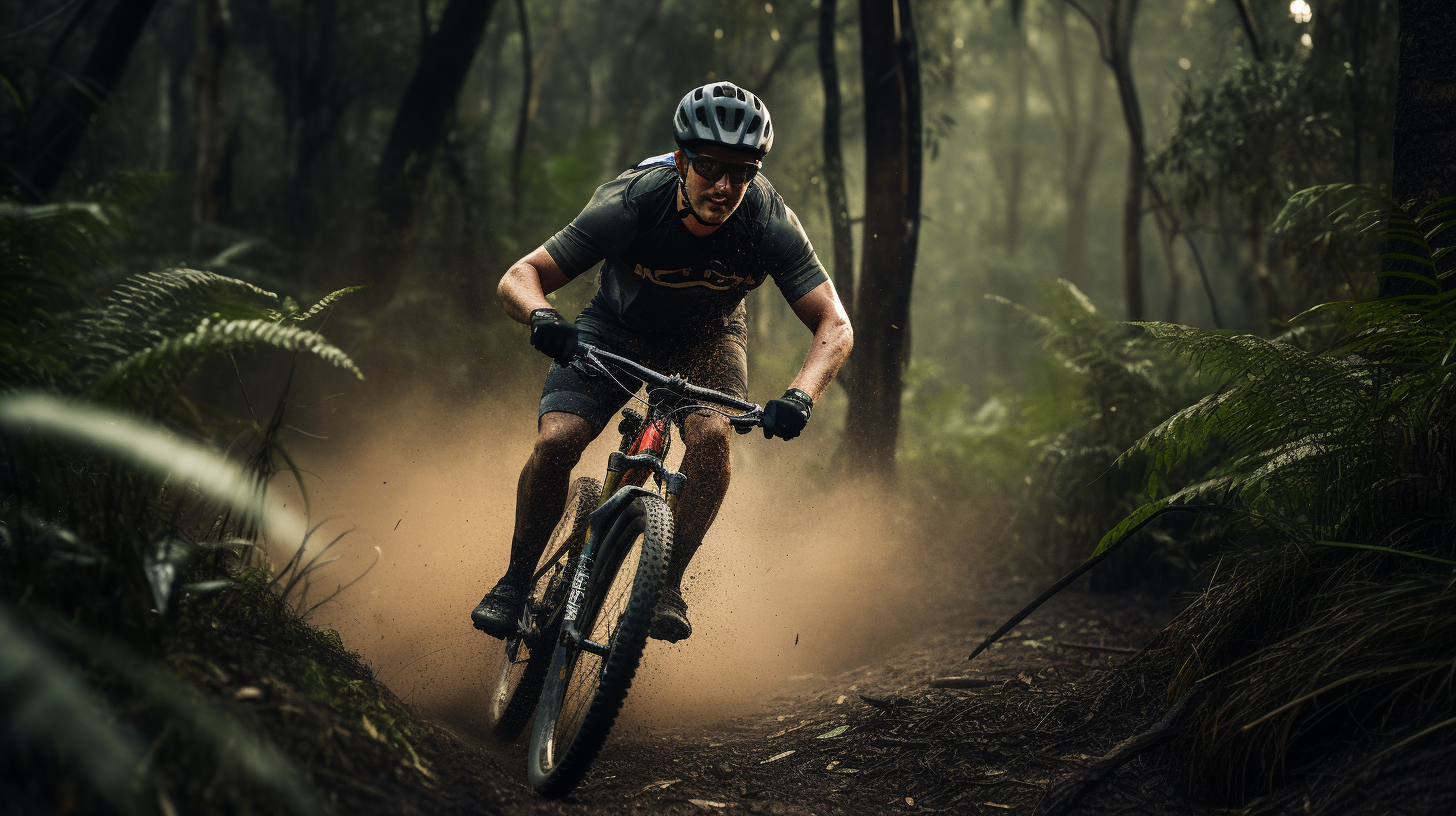 Australian athlete riding bike in bush