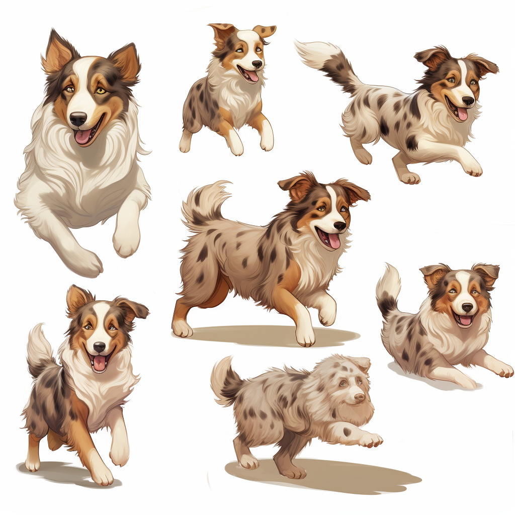 Australian Shepherd running in children's book illustration