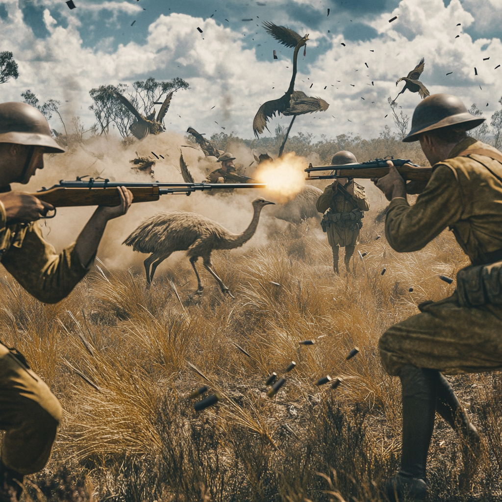 Australian Soldiers Firing Guns in 1930s Military Uniforms