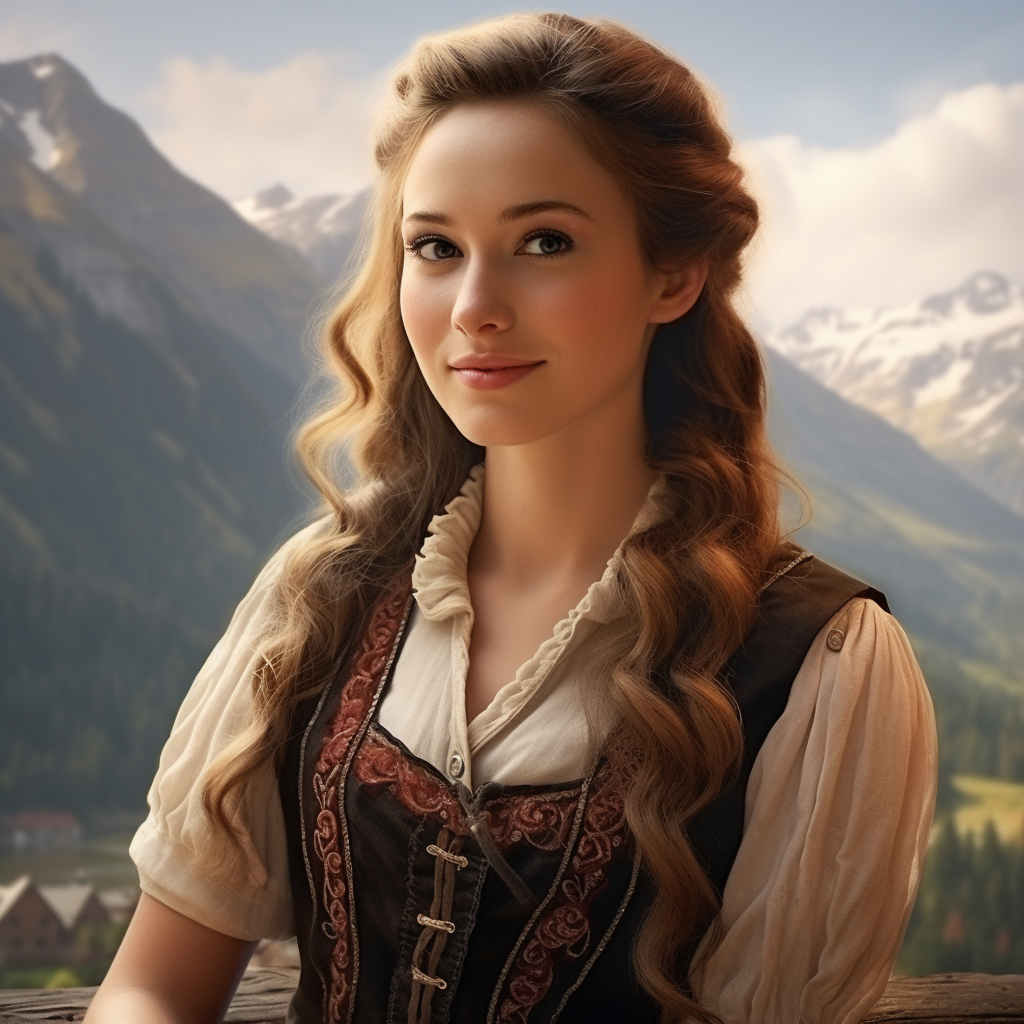 Beautiful girl by photorealistic Austria landscape