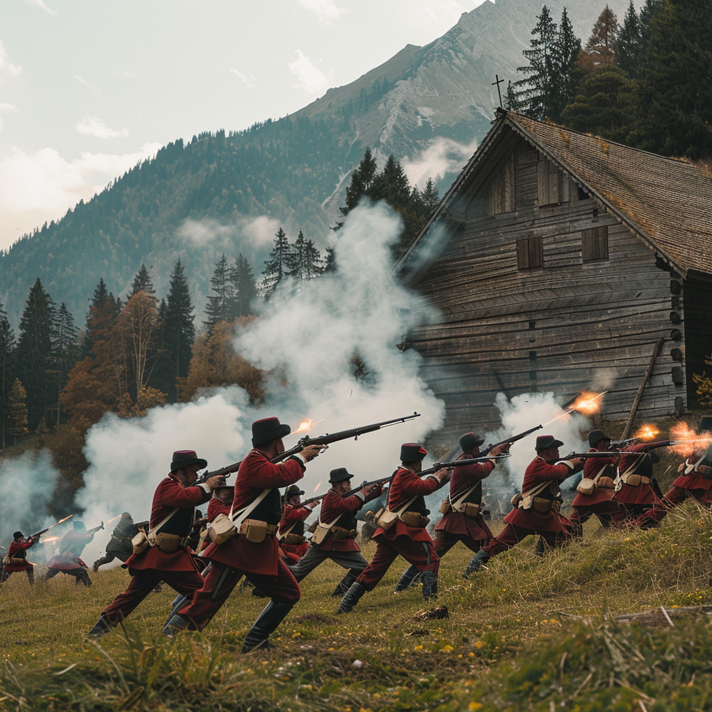 Austrian soldiers firing on comrades