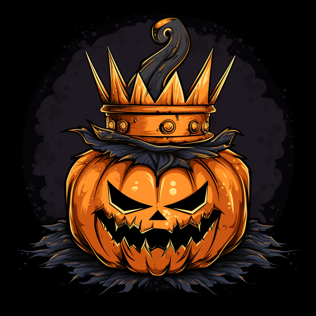 Pixel art logo of an autistic schizophrenic king pumpkin