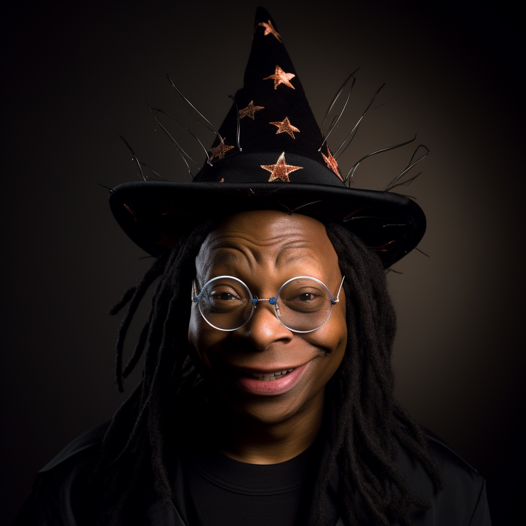 Autistic wizard holding Whoopie Goldberg's head