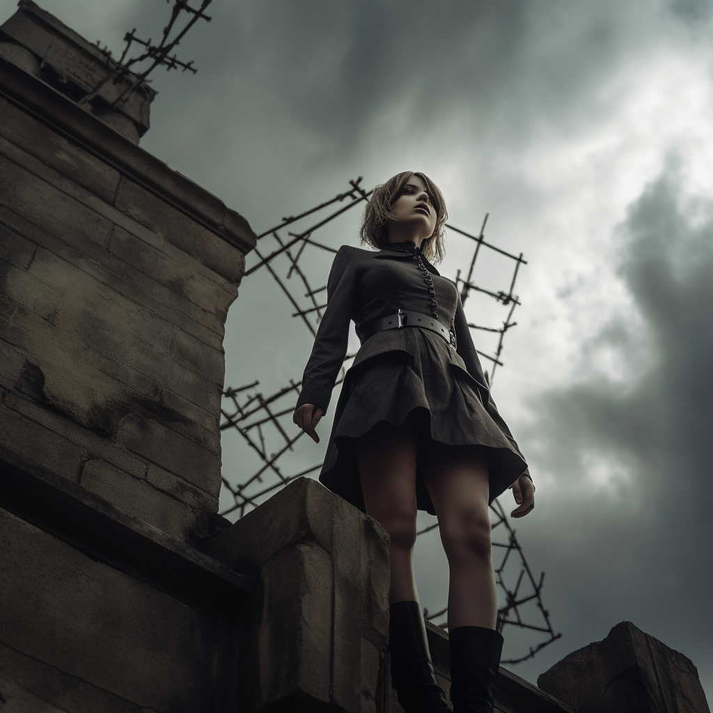 Automata Style Heroine on Crumbling Building