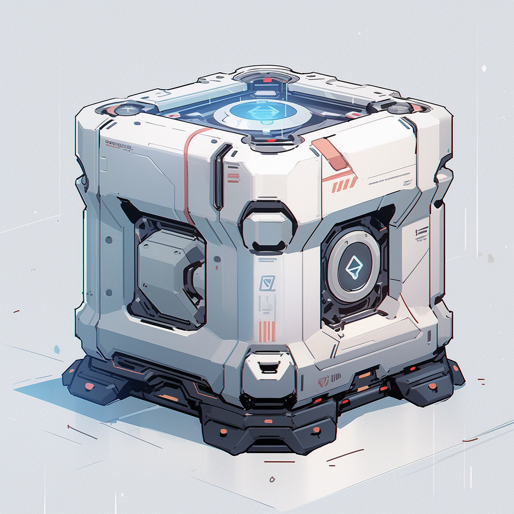 Box-shaped transport bot in a futuristic setting