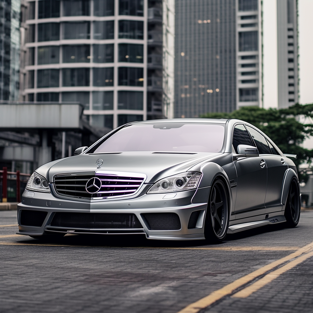 Silver 2007 S65 AMG Mercedes-Benz with Liberty Walk Body Kit