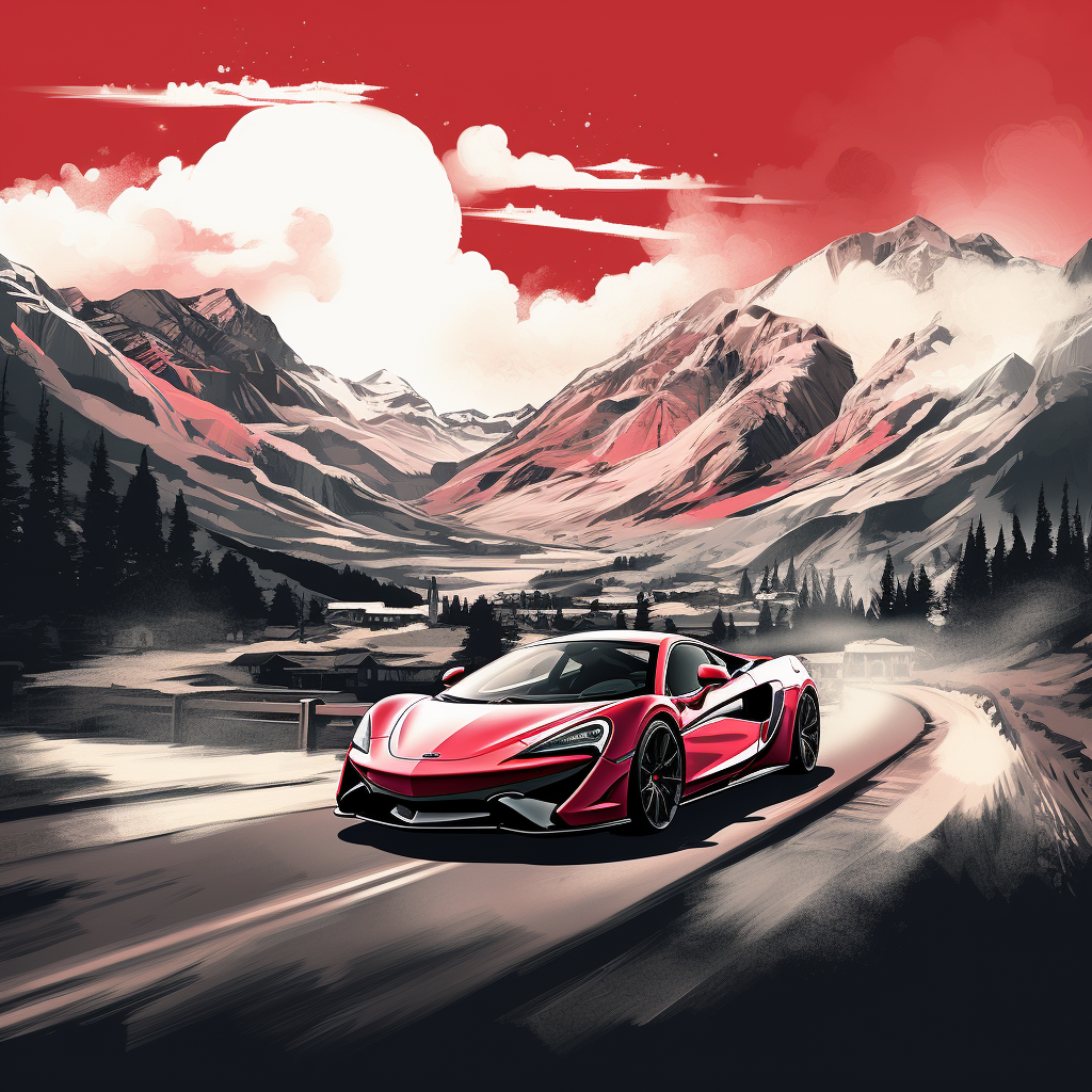 Vibrant automotive artwork with mountains