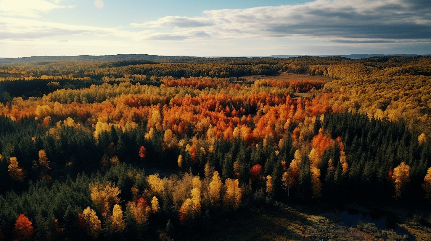 Aerial shot of autumn forest