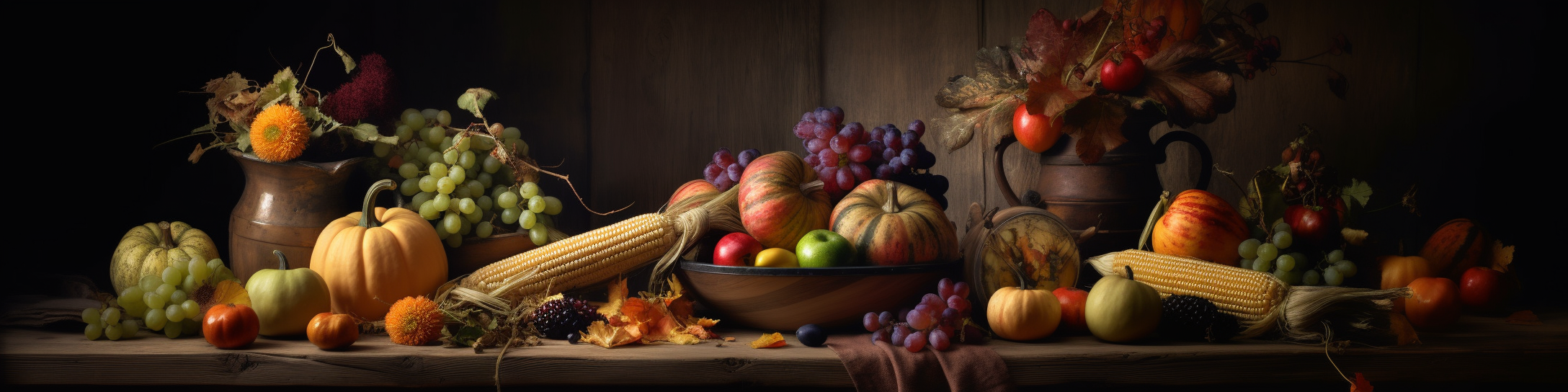 Cornucopia with overflowing autumn produce